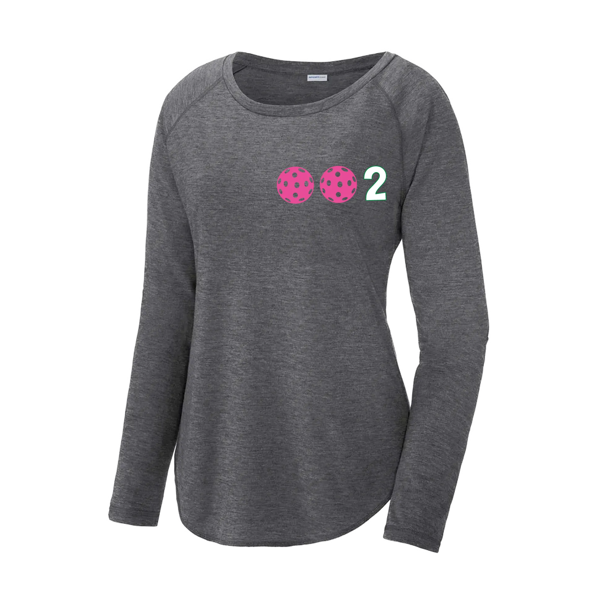 002 With Pickleballs (Colors Yellow Green White Pink Purple) Customizable | Women's Long Sleeve Scoop Neck Pickleball Shirts | 75/13/12 poly/cotton/rayon