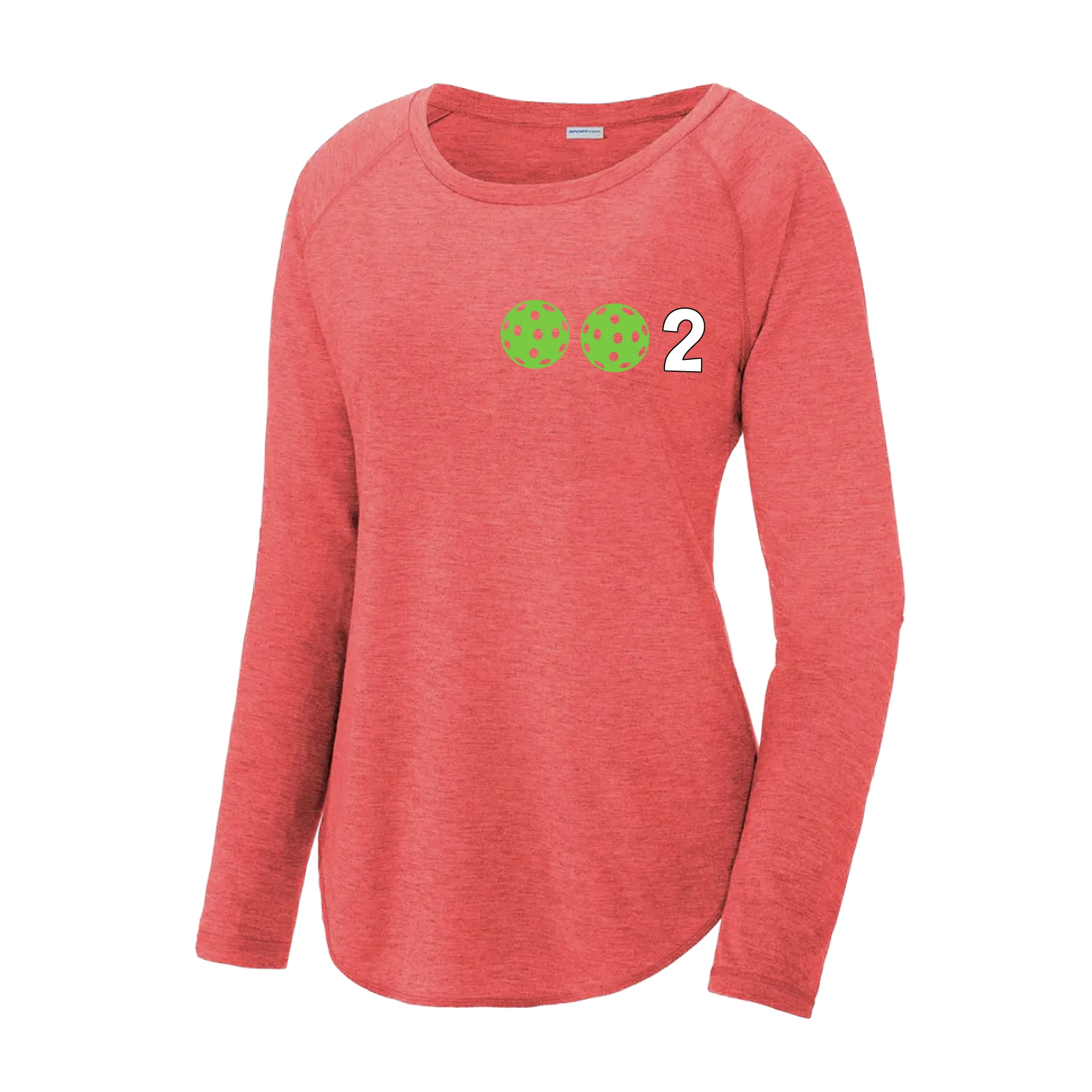 002 With Pickleballs (Colors Yellow Green White Pink Purple) Customizable | Women's Long Sleeve Scoop Neck Pickleball Shirts | 75/13/12 poly/cotton/rayon