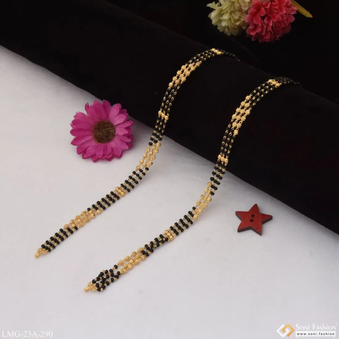 1 Gram Gold Plated 3 Line Sparkling Design Mangalsutra Dori For Women - Style A290