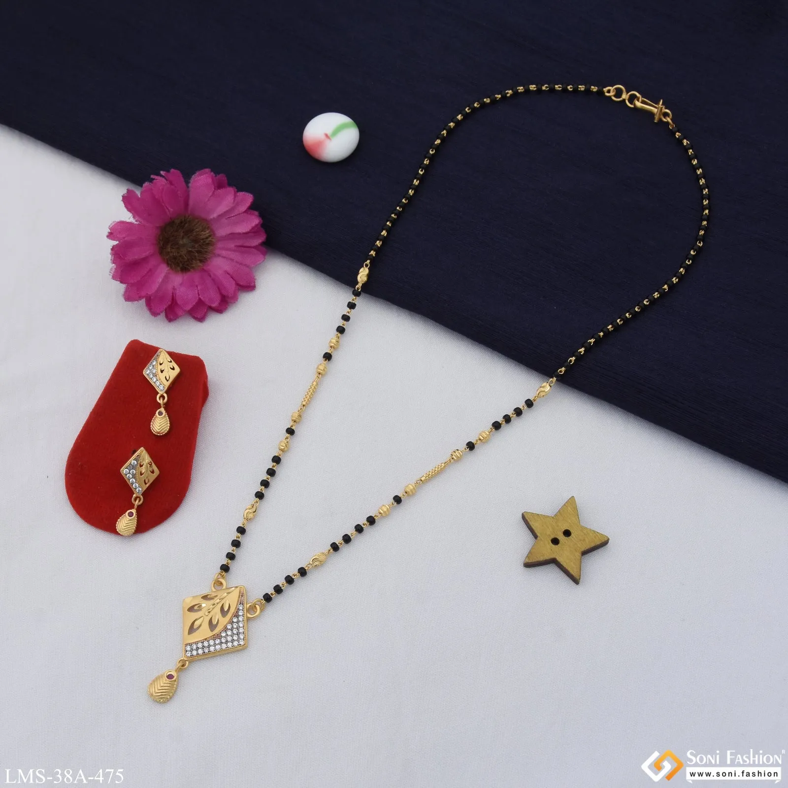 1 Gram Gold Plated Brilliant Design Mangalsutra Set for Women - Style A475