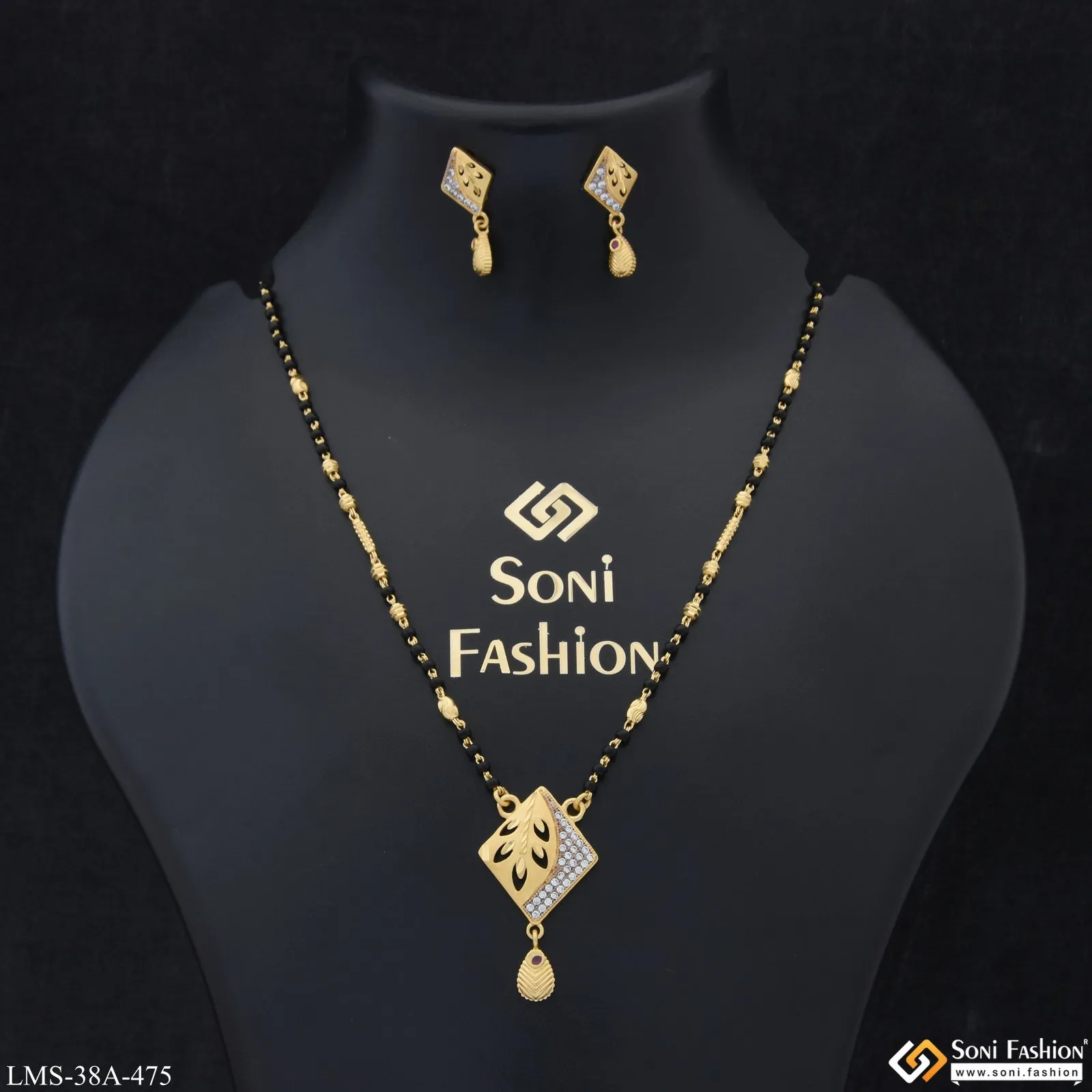 1 Gram Gold Plated Brilliant Design Mangalsutra Set for Women - Style A475