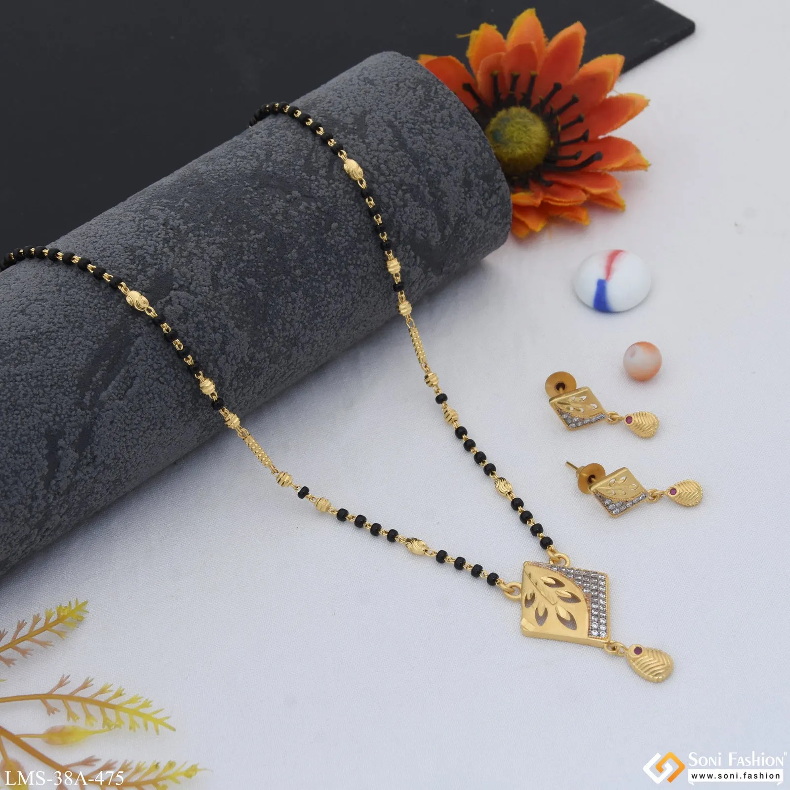 1 Gram Gold Plated Brilliant Design Mangalsutra Set for Women - Style A475