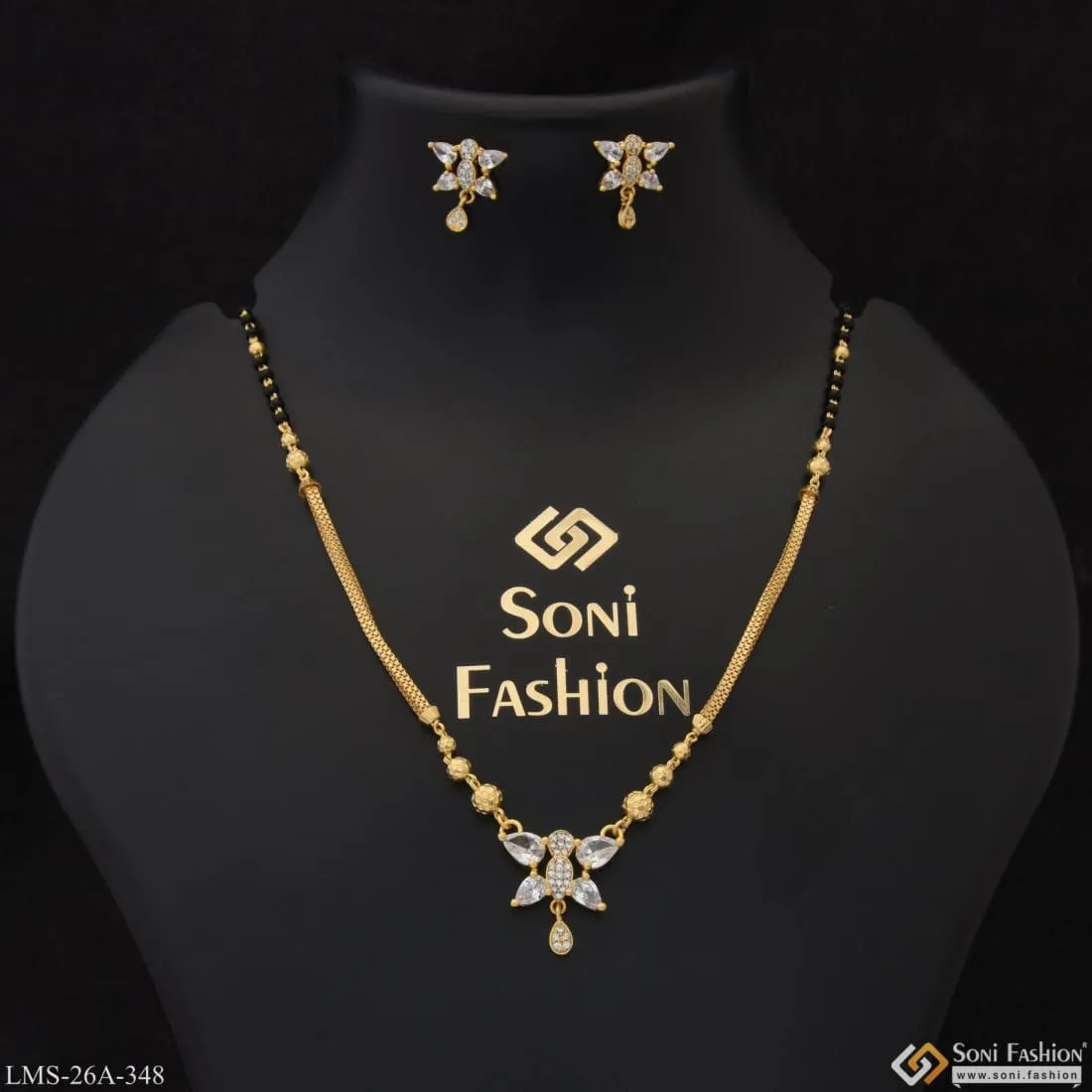 1 Gram Gold Plated Butterfly Latest Design Mangalsutra Set For Women - Style A348