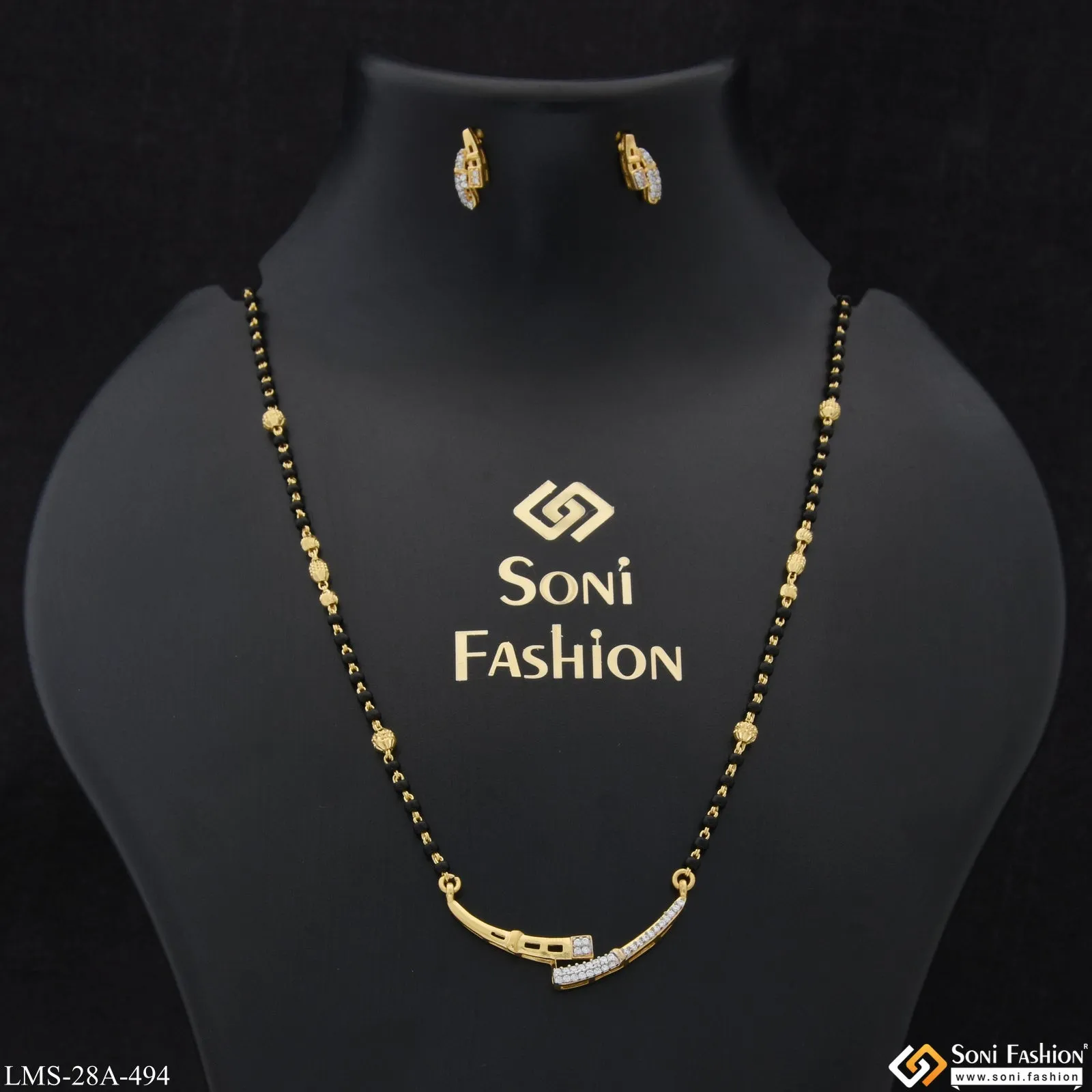 1 Gram Gold Plated Glittering Design Mangalsutra Set for Women - Style A494