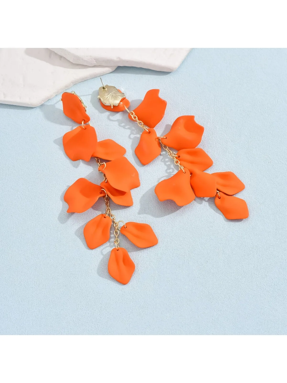 1 pair Summer Vacation Style Elegant Orange Rose  Petal  Long Tassel Dangle Earrings For Banquet Prom Party