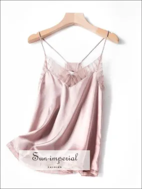 100% Silk Pink Camisole V-neck top with Lace detail