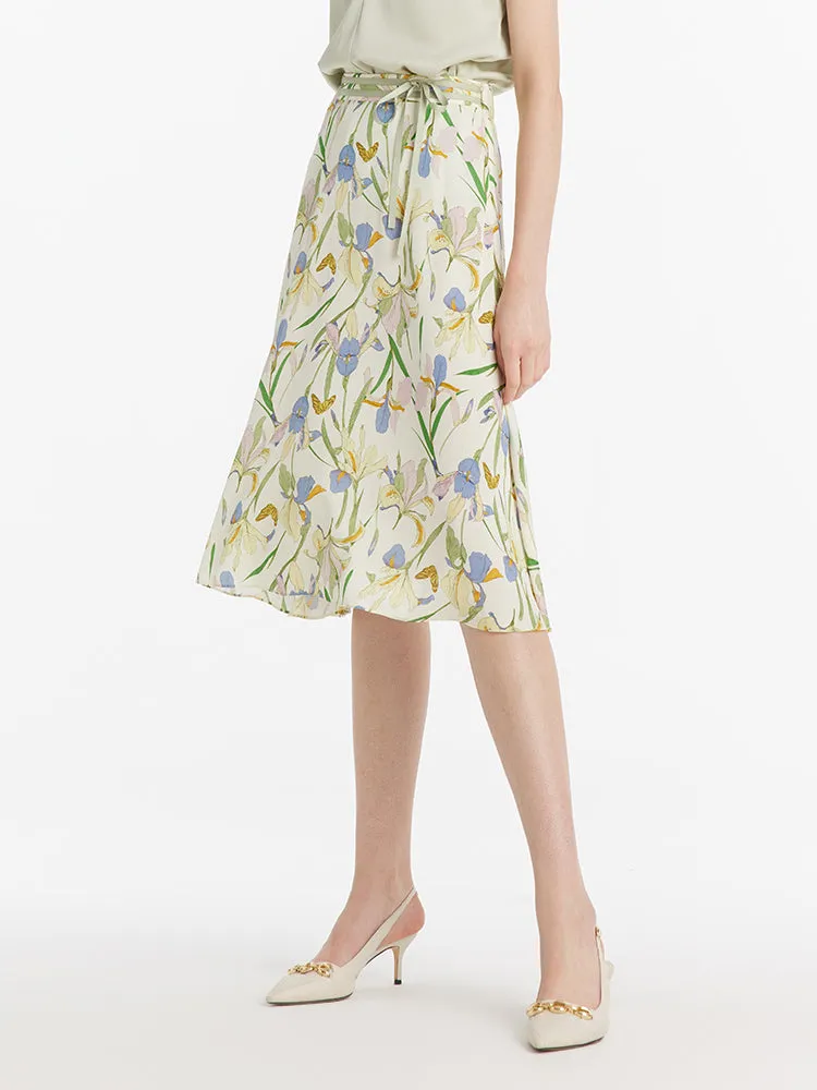 19 Momme Mulberry Silk Iris Printed Women Half Skirt