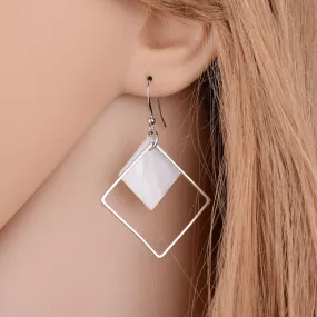 2017 New Minimalist Brief Cool Style Silver Plated Alloy Square White Shell Dangle Fashion Earrings For Women Jewelry Brincos