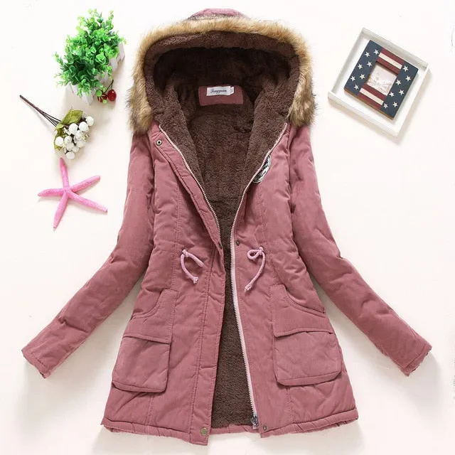 2018 women winter thicken warm coat female autumn hooded cotton fur plus size basic jacket outerwear slim long ladies chaqueta