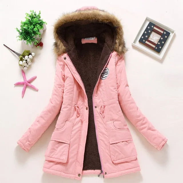 2018 women winter thicken warm coat female autumn hooded cotton fur plus size basic jacket outerwear slim long ladies chaqueta