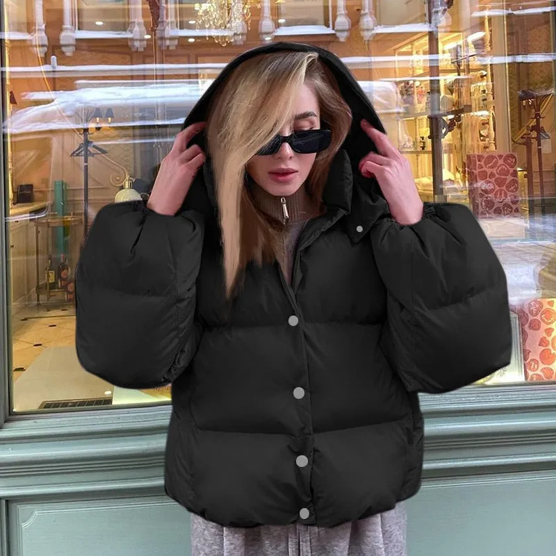 2022 Cotton Padded Women Parkas Winter Warm Loose Solid Thicken Female Coats outwear