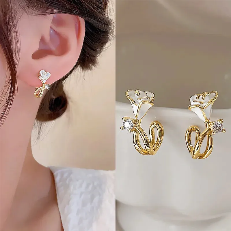 2024 New Fashion Korean Hanging Bowknot Pearl Earrings For Women Elegant Crystal Flower Long Tassel Drop Earring Ladies Jewelry