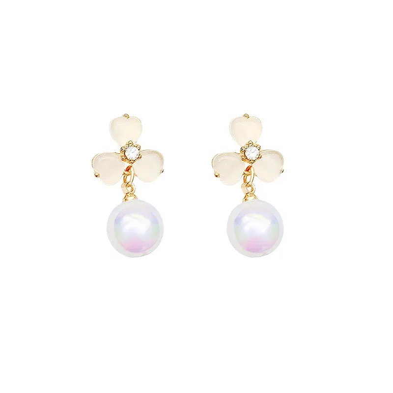 2024 New Fashion Korean Hanging Bowknot Pearl Earrings For Women Elegant Crystal Flower Long Tassel Drop Earring Ladies Jewelry