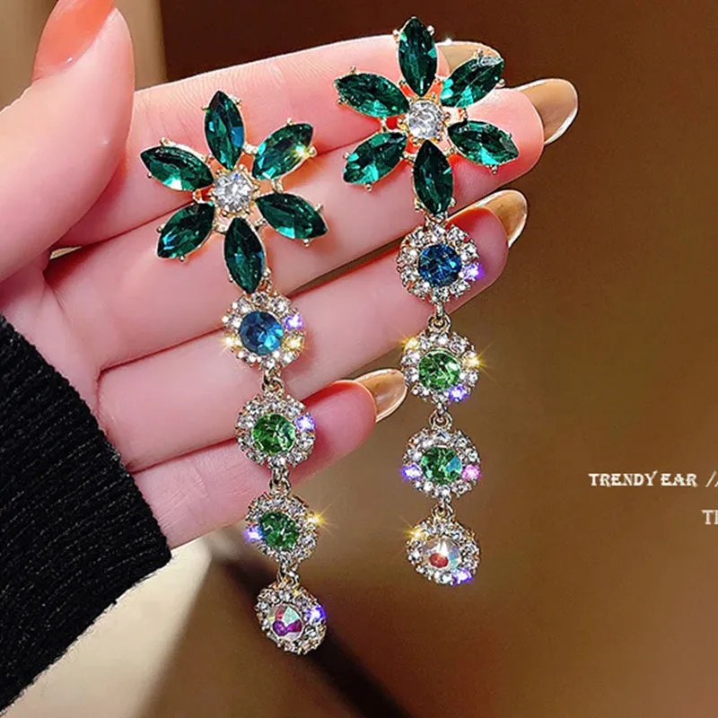 2024 New Fashion Korean Hanging Bowknot Pearl Earrings For Women Elegant Crystal Flower Long Tassel Drop Earring Ladies Jewelry