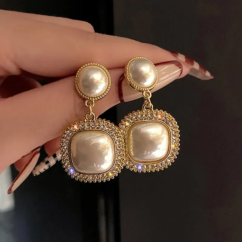 2024 New Fashion Korean Hanging Bowknot Pearl Earrings For Women Elegant Crystal Flower Long Tassel Drop Earring Ladies Jewelry