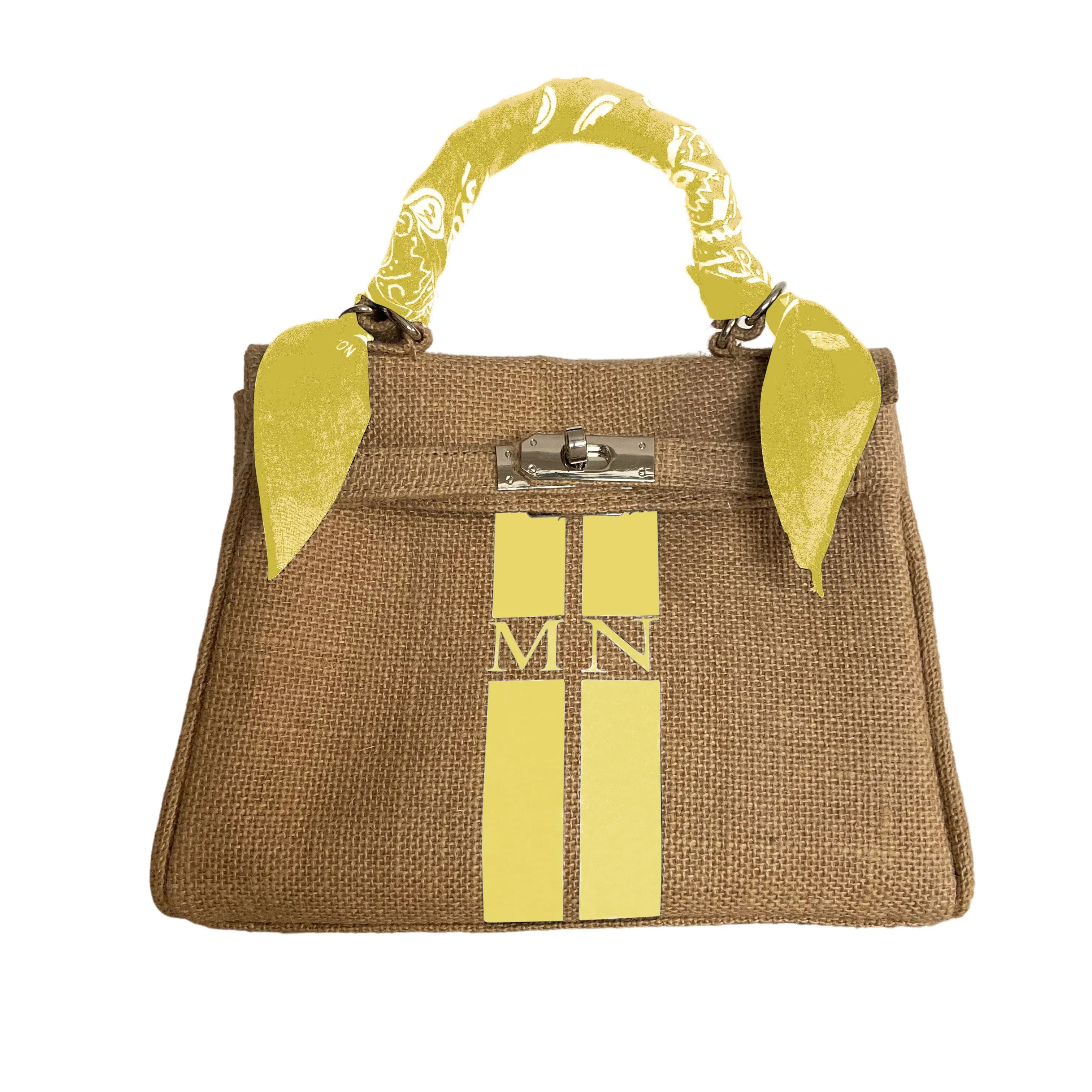 24H Kelly Style Jute Handbag with Initials