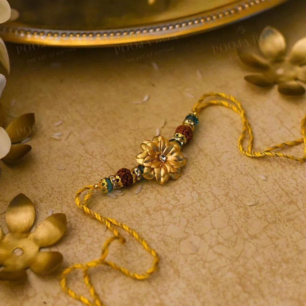 24K Gold Foil Floral Rudraksh Rakhi