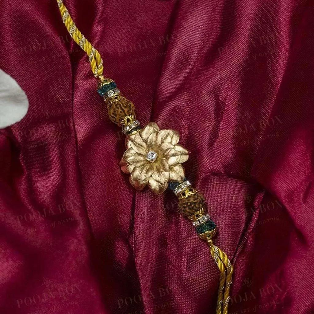 24K Gold Foil Floral Rudraksh Rakhi