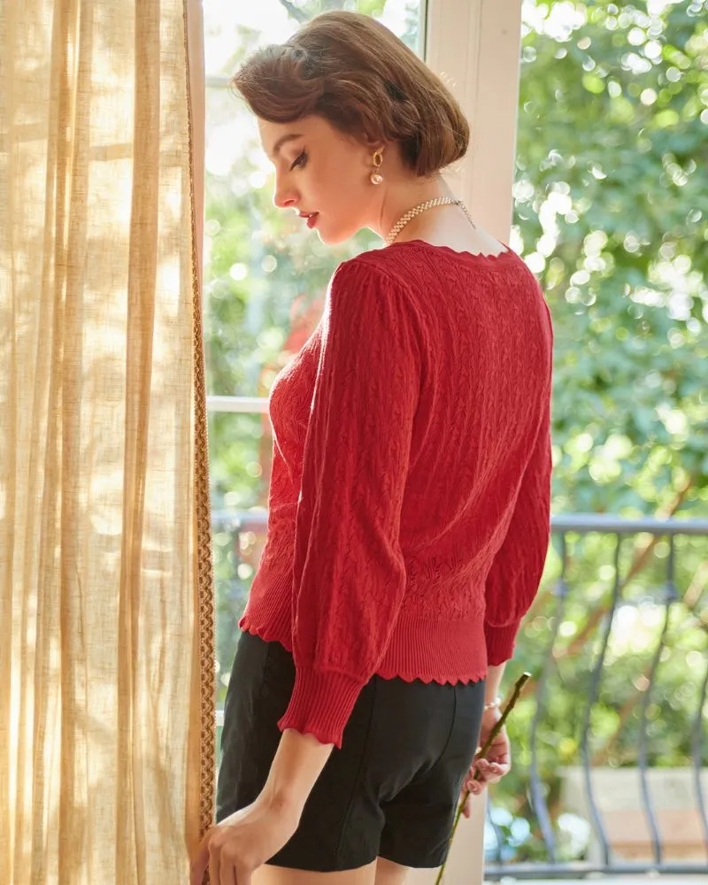 3/4 Sleeve Cardigan V Neck Button Down Sweaters Ribbed Knit Shrug Crochet Cropped Cardigan