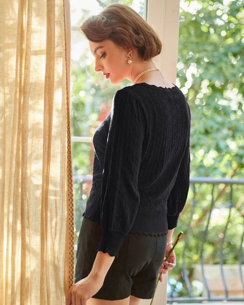 3/4 Sleeve Cardigan V Neck Button Down Sweaters Ribbed Knit Shrug Crochet Cropped Cardigan