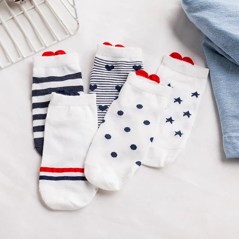 5 Pairs Cute Cat Animal Ear Short Casual Cotton Ankle Socks for Women