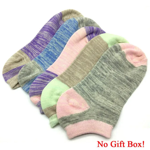 5 Pairs Lot Harajuku Style Candy Color Cotton Boat Socks for Women