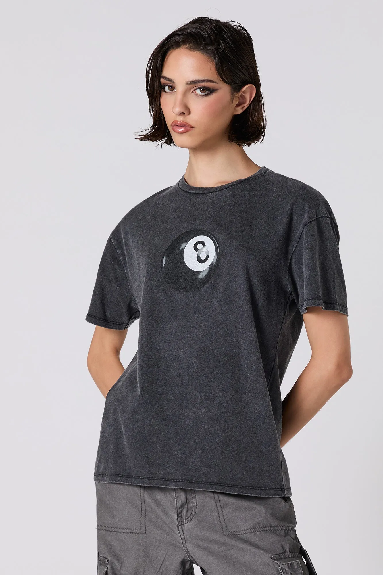 8 Ball Graphic Washed Boyfriend T-Shirt