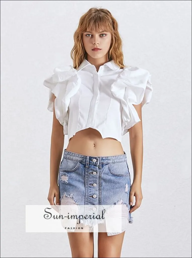 Abby top - Ruffles Crop top for Women Puff Sleeve blouse