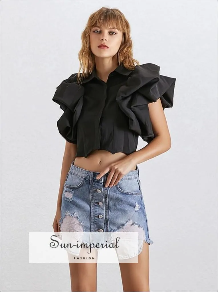 Abby top - Ruffles Crop top for Women Puff Sleeve blouse