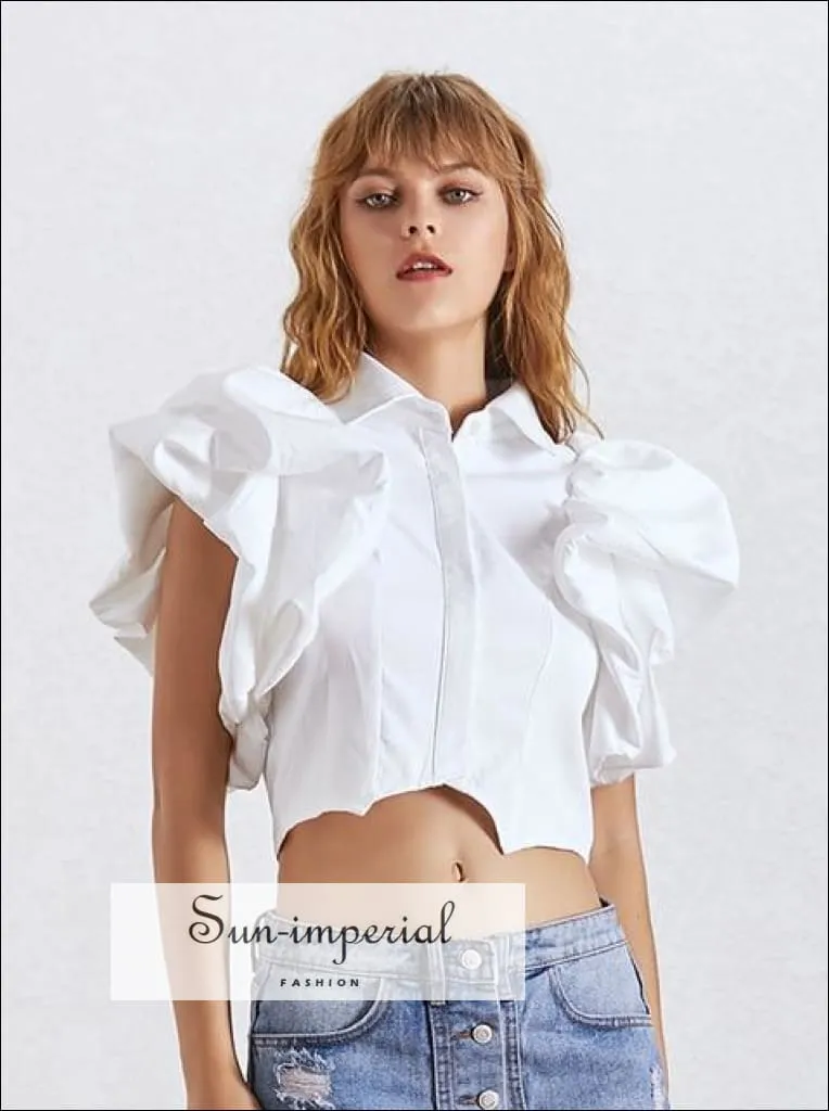 Abby top - Ruffles Crop top for Women Puff Sleeve blouse