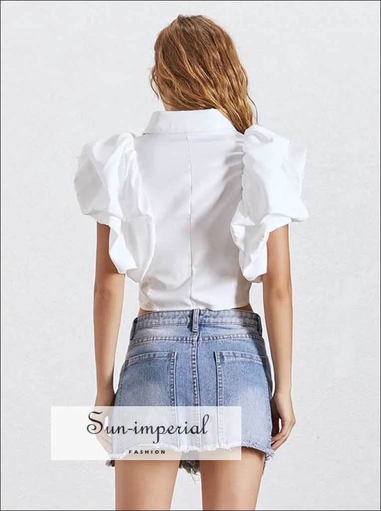 Abby top - Ruffles Crop top for Women Puff Sleeve blouse