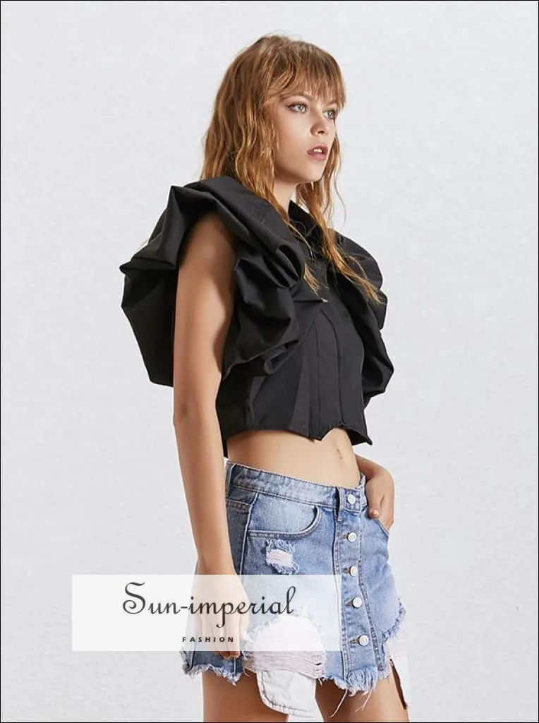 Abby top - Ruffles Crop top for Women Puff Sleeve blouse