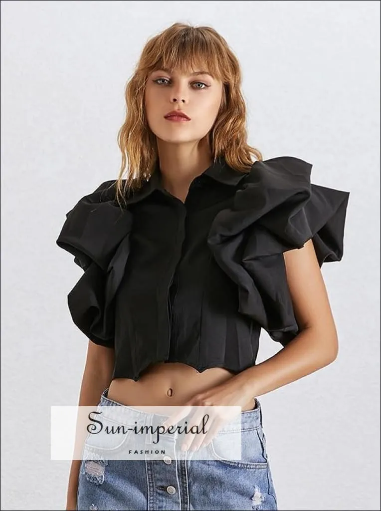 Abby top - Ruffles Crop top for Women Puff Sleeve blouse