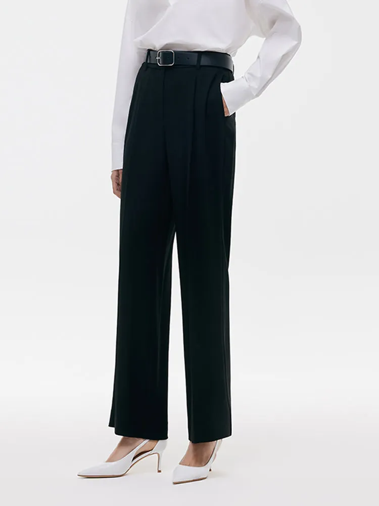 Acetate Straight Pleated Women Pants