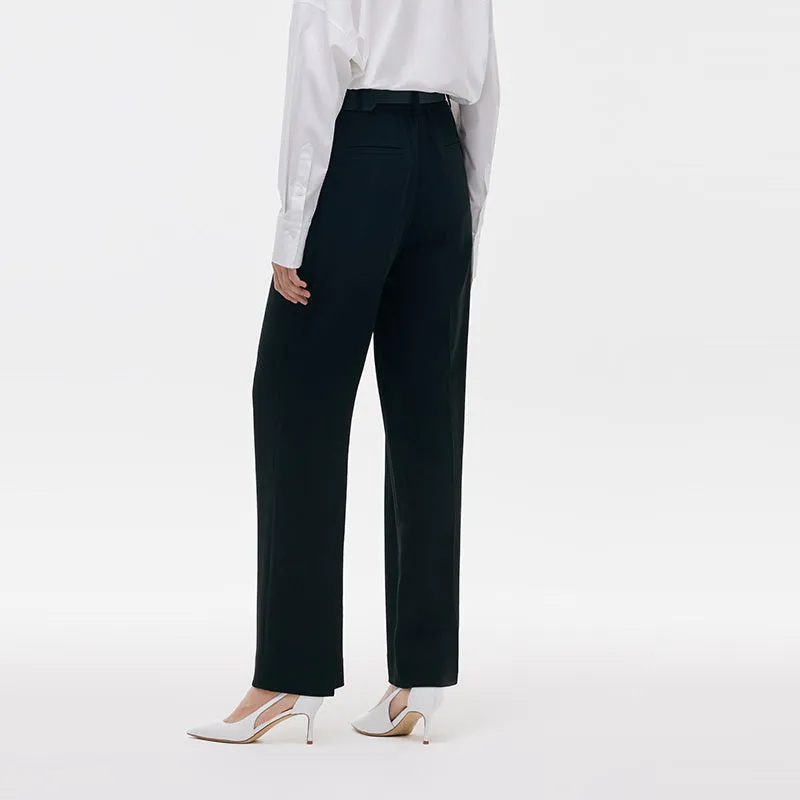 Acetate Straight Pleated Women Pants