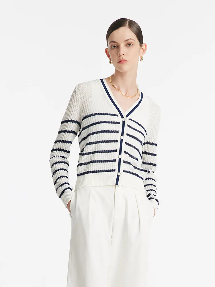 Acetate Striped Women Cardigan