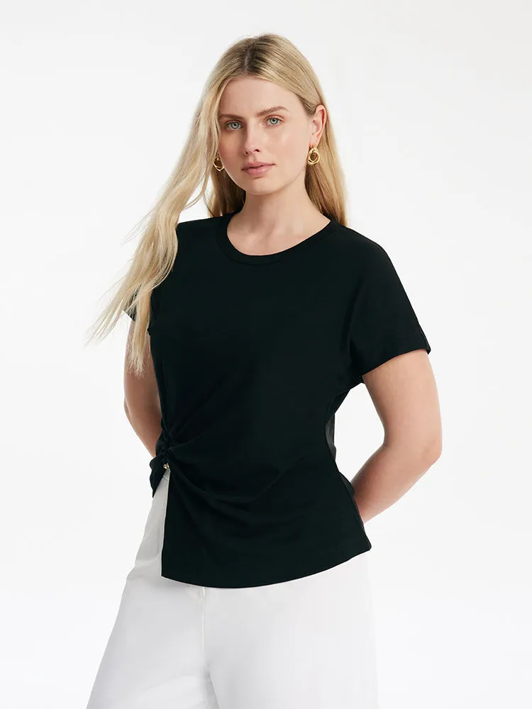 Acetate Waist Twist Asymmetric Hem Women Knit Top