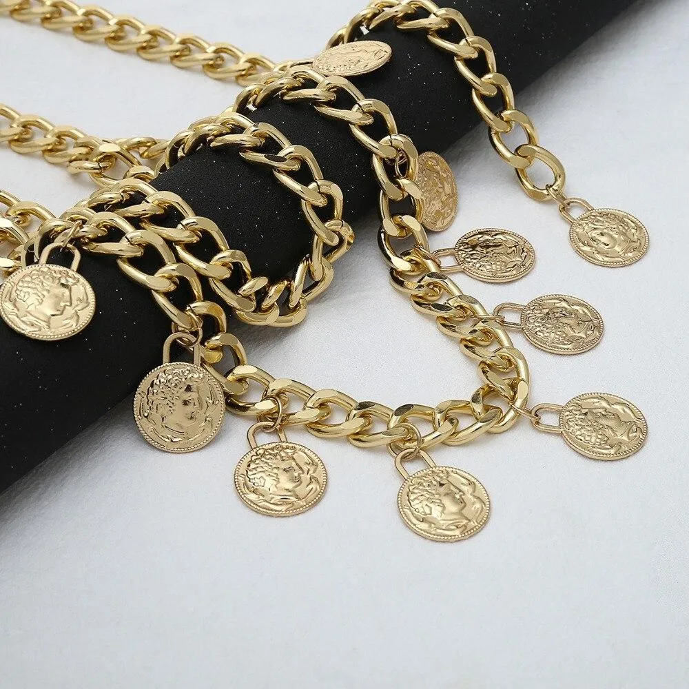 All-match Retro Women's Long Tassels Metal Chain Coin Pendant Waistband