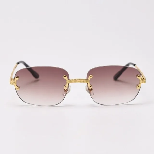 Alloy Gold Frame Luxury Shades Rimless Women's Small Sunglasses