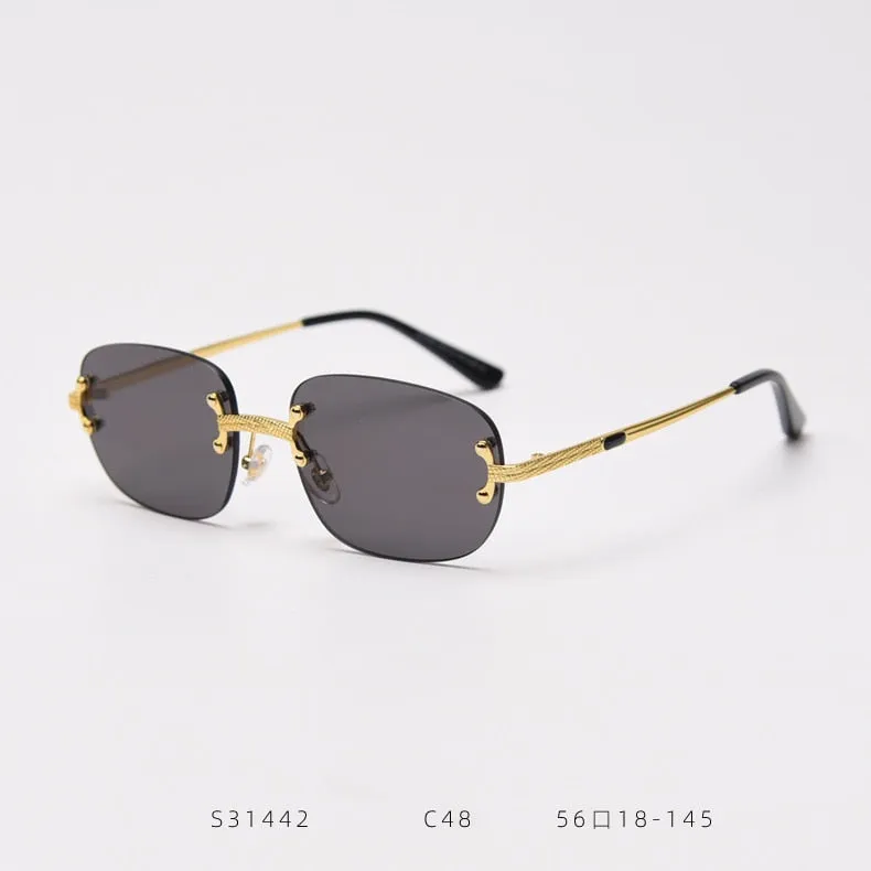 Alloy Gold Frame Luxury Shades Rimless Women's Small Sunglasses