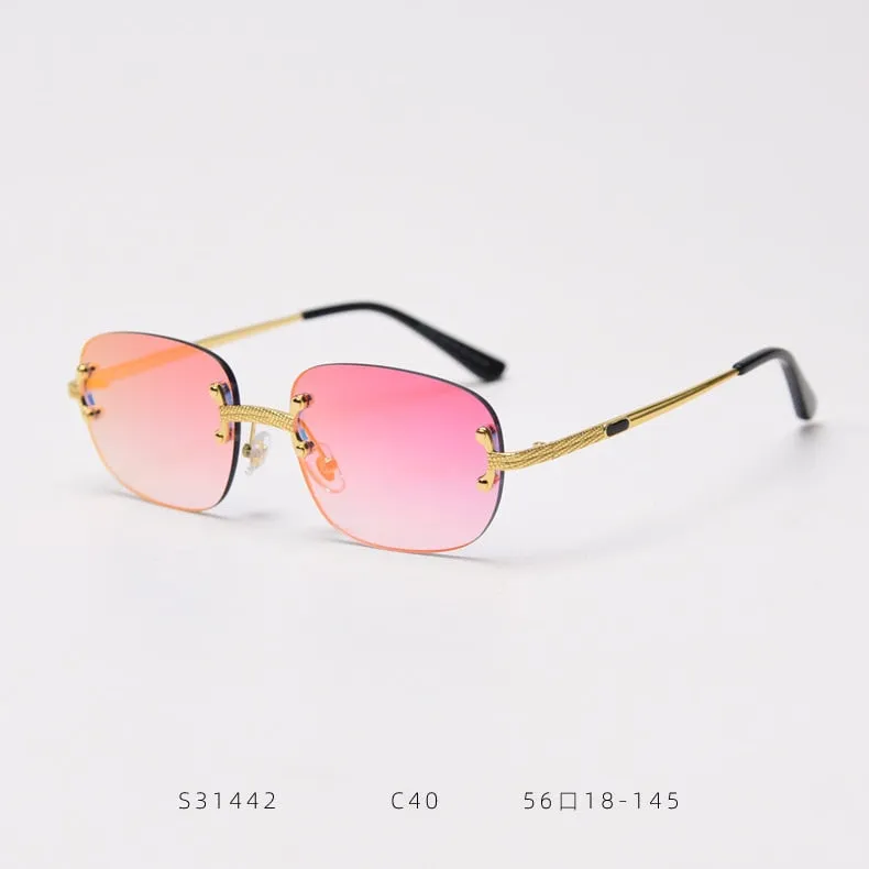 Alloy Gold Frame Luxury Shades Rimless Women's Small Sunglasses