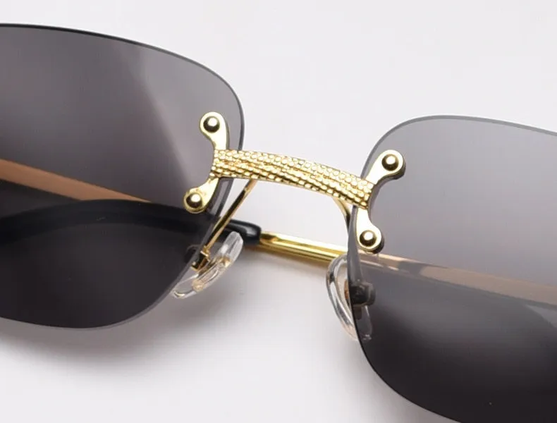 Alloy Gold Frame Luxury Shades Rimless Women's Small Sunglasses