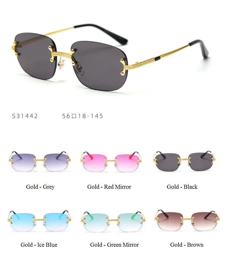 Alloy Gold Frame Luxury Shades Rimless Women's Small Sunglasses