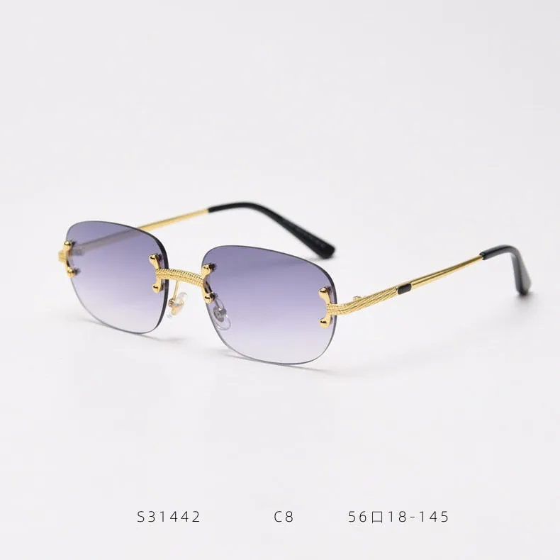 Alloy Gold Frame Luxury Shades Rimless Women's Small Sunglasses