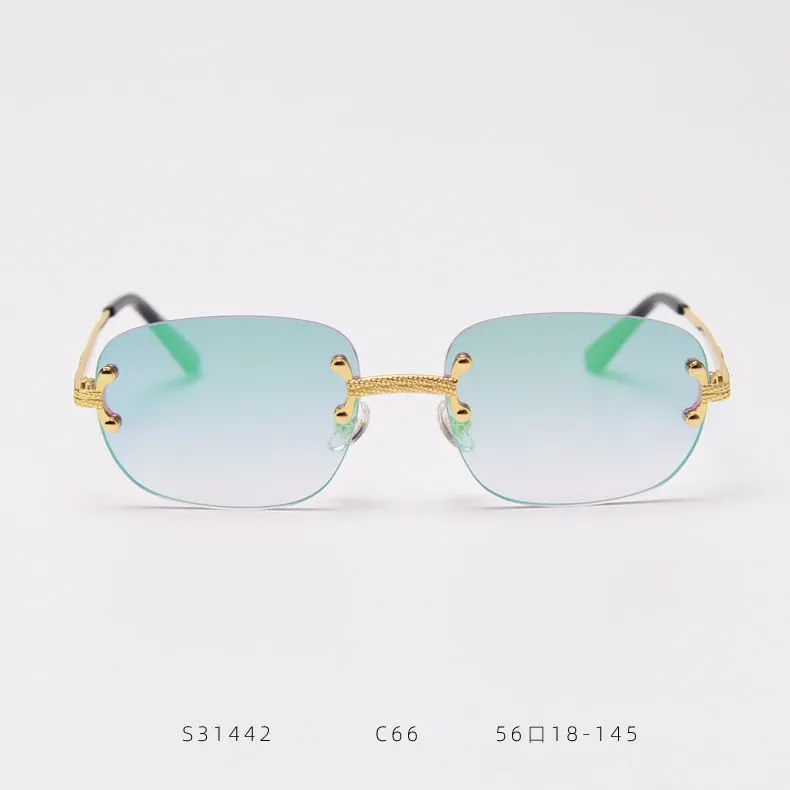 Alloy Gold Frame Luxury Shades Rimless Women's Small Sunglasses