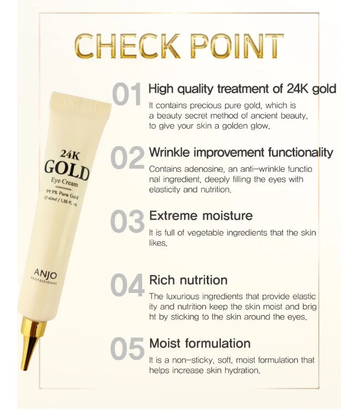 Anjo 24k Gold Eye Creams Anti Ageing Wrinkles Womens Skin Care Cosmetics Fine Lines Crows Feet