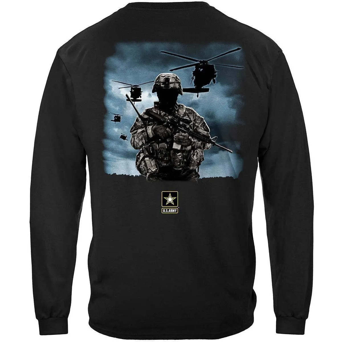 Army Strong Helicopter Soldier Black Long Sleeve