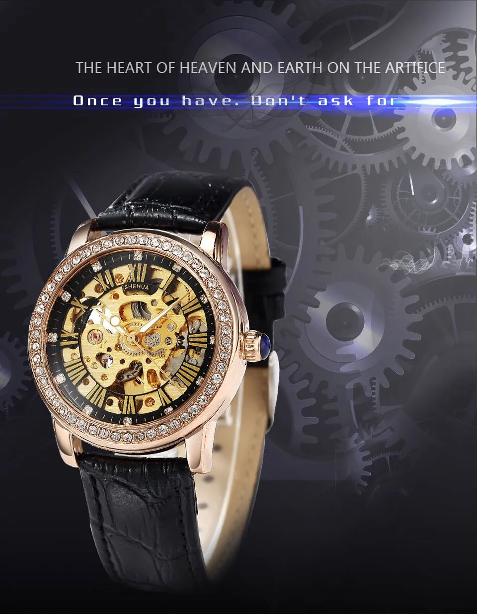 Automatic Mechanical Skeleton Watches with Luxury Diamonds for Women