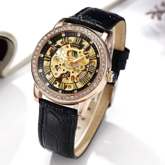 Automatic Mechanical Skeleton Watches with Luxury Diamonds for Women