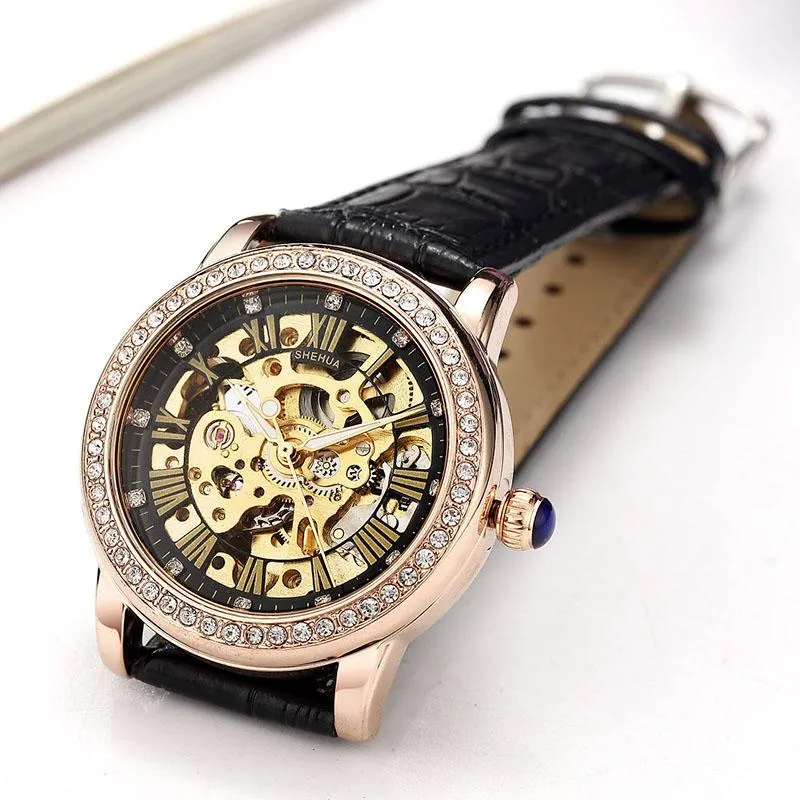 Automatic Mechanical Skeleton Watches with Luxury Diamonds for Women